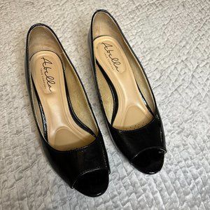 Abella True Comfort Black Peep Toe Wedge